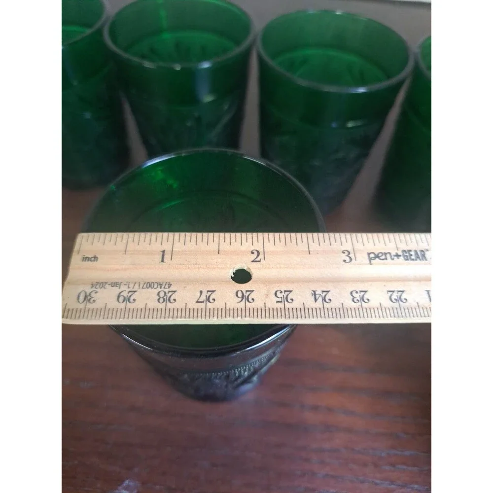 Set Of 5 1950s Anchor Hocking Forest Green Floral And Foliage Sandwich Glass...